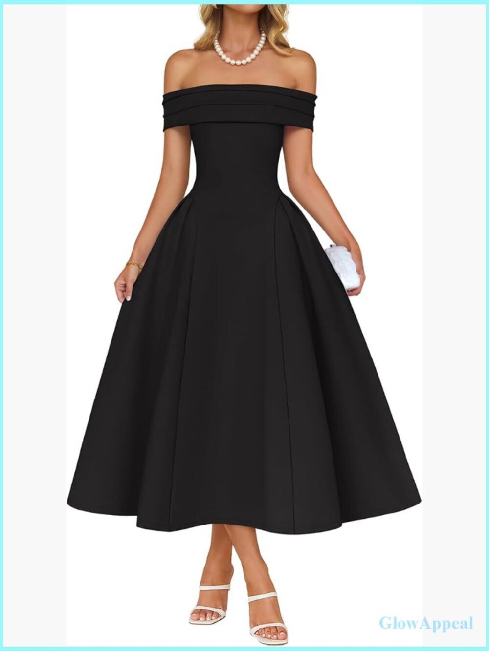 Off Shoulder Short Sleeve Swing A Line Midi Dress